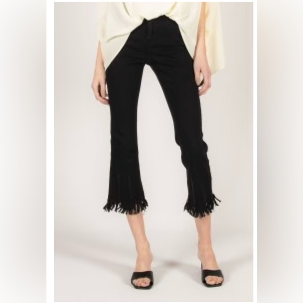 Before You Cropped Raw Frayed Hem Stretchy Jeans Black Size Medium